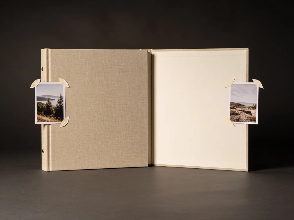 Cloth post-bound album in Natural linen