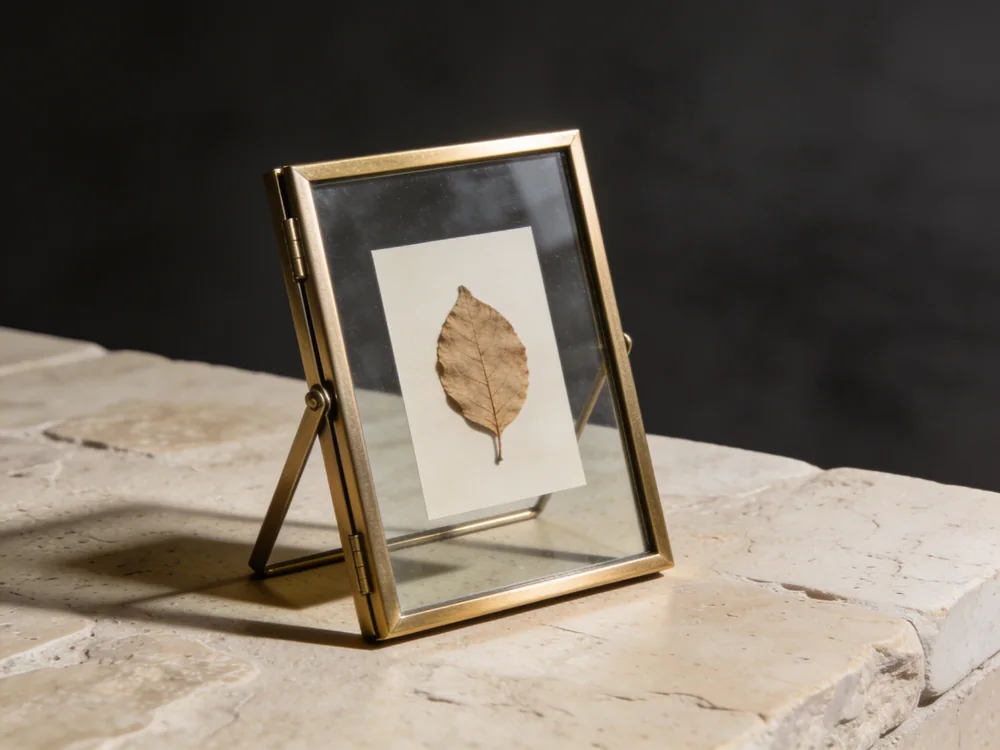 Brass double glass frame in Brushed brass